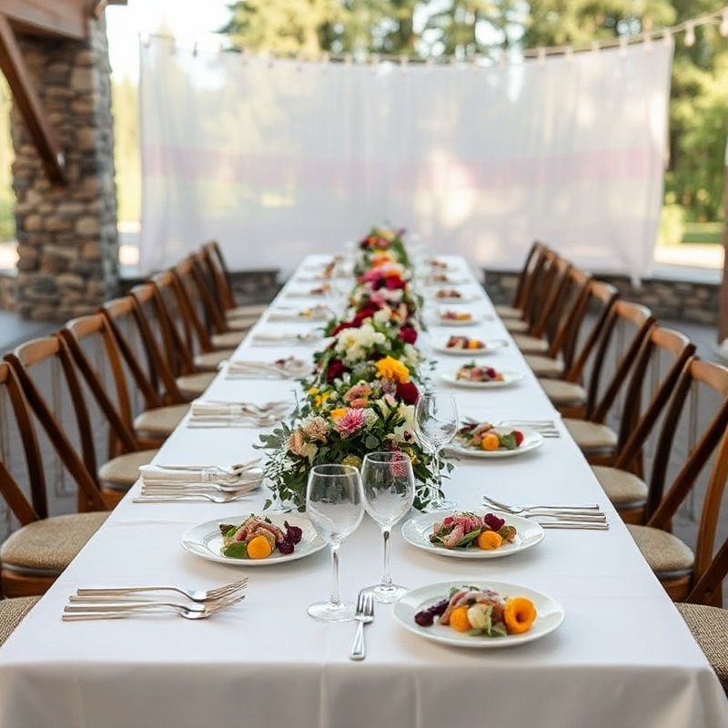 Elegantly set outdoor wedding reception table in Manitoba summer