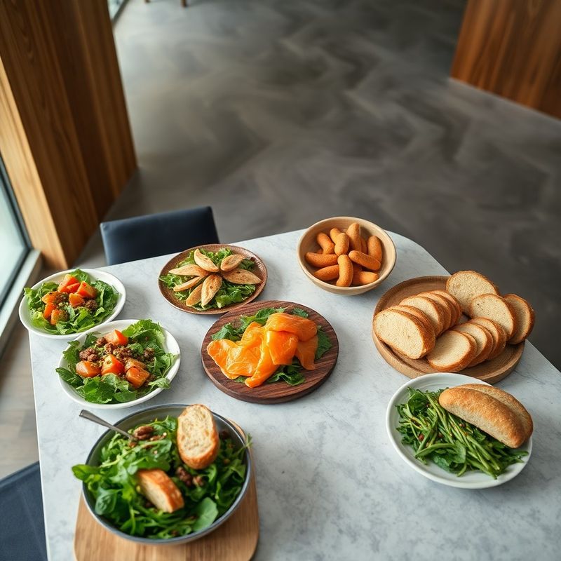 Corporate catering buffet spread in a bright Winnipeg boardroom
